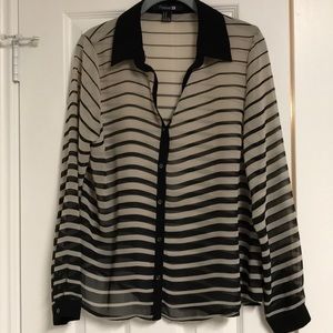 EUC Tan and Black stripped button down blouse